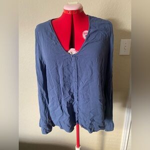 Hinge Deep Blue Button-Up Blouse